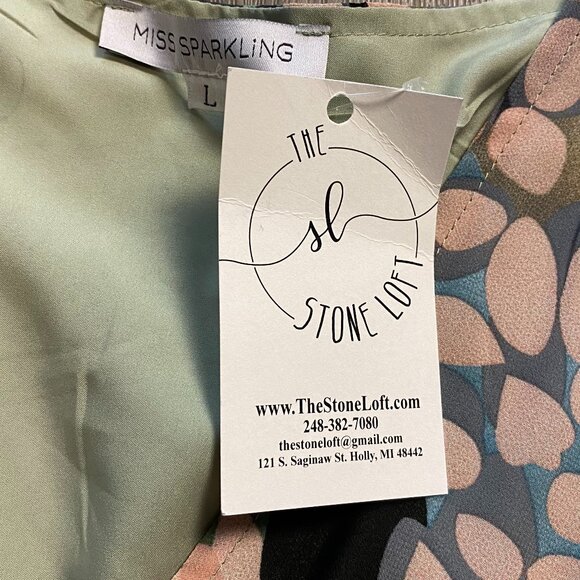 NWT Miss Sparkling Abstract Wrap Dress Size Large Green Pastel Colorful - Picture 3 of 7